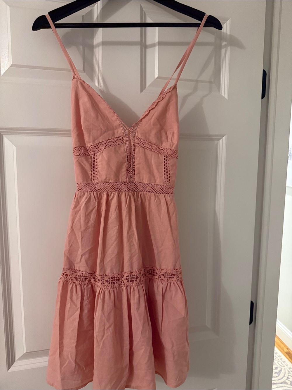 Blush Pink Crochet-Trim Spaghetti Strap Dress with tags